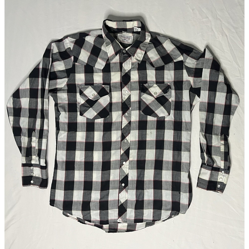 Vintage Border Town Pearl Snap Western Shirt Men's Large Checkered Long Sleeve